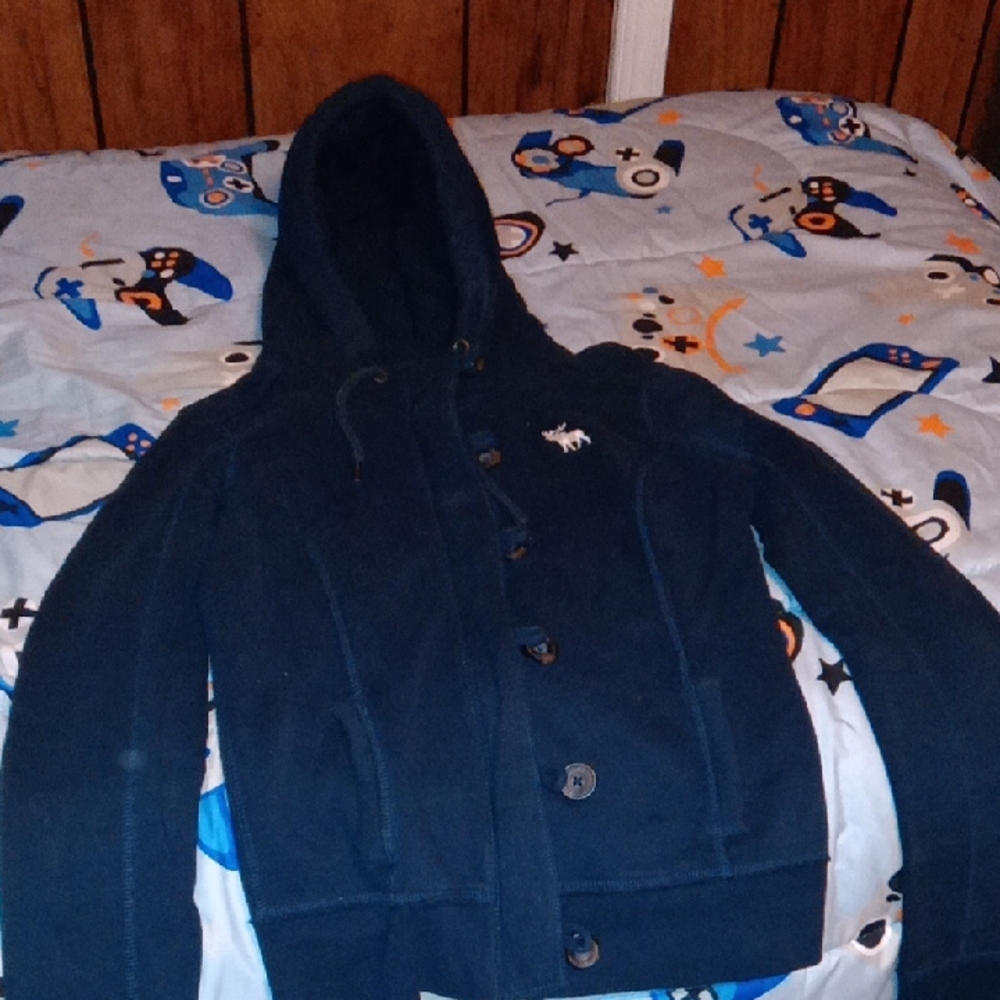 Abercrombie & Fitch Women's Dark Blue Hooded Puffer Jacket Size M